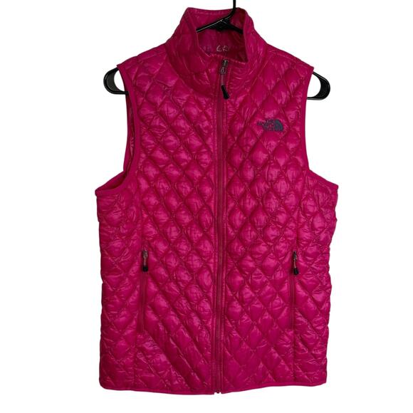North Face Thermoball Puffer Vest Jacket Pink Womens Medium Quilted Outdoors Zip - Picture 1 of 10